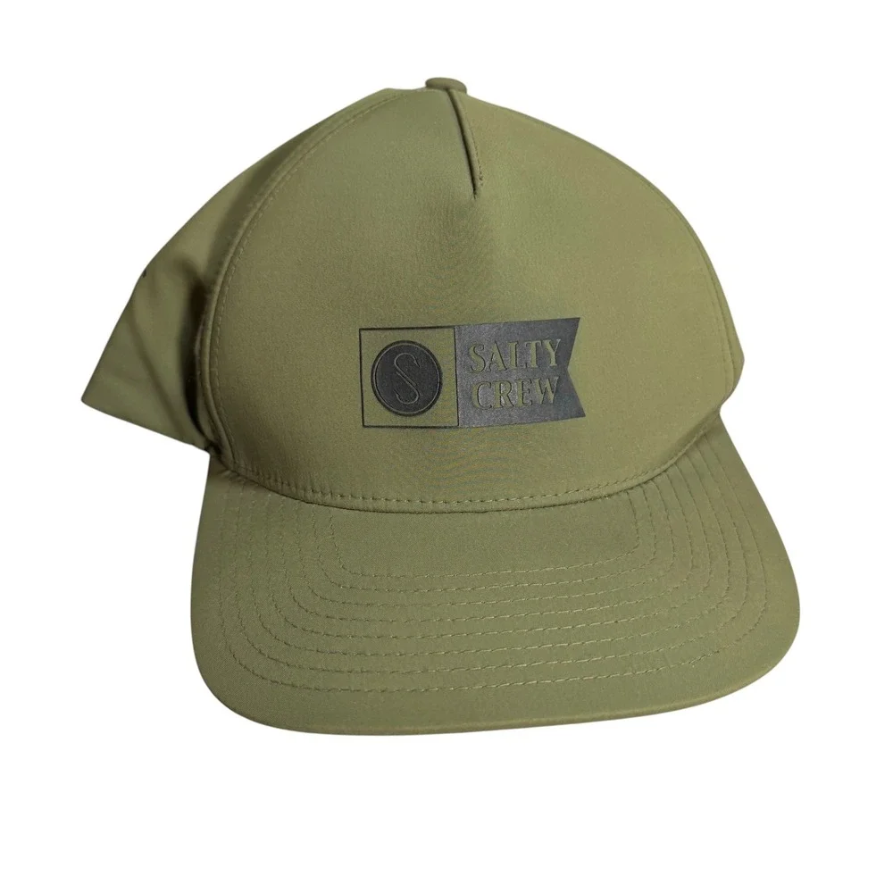 Salty Crew Snapback Hat OSFM Olive Green Performance Stretch Fishing‎ Cap